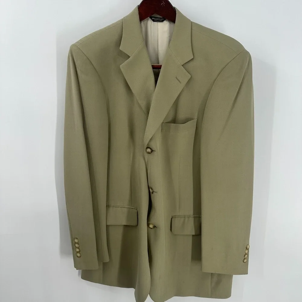 Nathan David Lapel Notch Single‎ Breasted Silk Sport Coat Blazer Beige Size 40 R